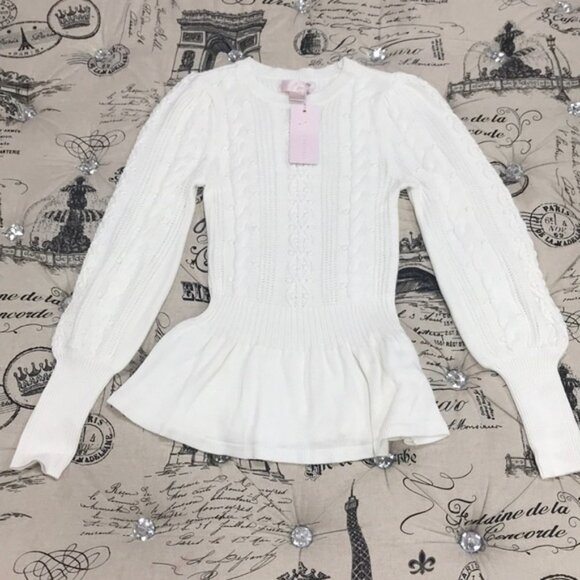 🎁 RACHEL PARCELL Cable Bobble Peplum Sweater - Picture 7 of 8